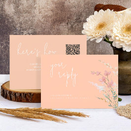 Sonnige Wildblume Hochzeit QR Code Apricot ID1023 RSVP Karte