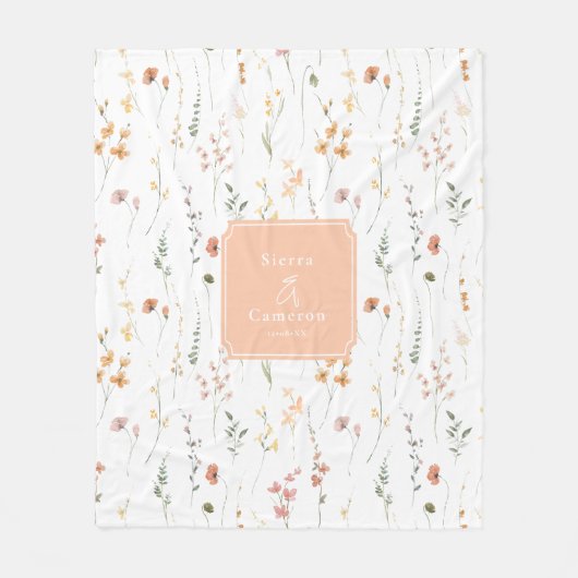 Sonnige Wildblume Hochzeitpfirsich ID1023 Fleecedecke (Vorderseite)