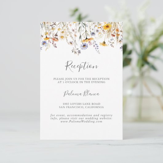 Sonnige Wildblume Hochzeitsempfang im Herbst Begleitkarte (Stehend Vorderseite)