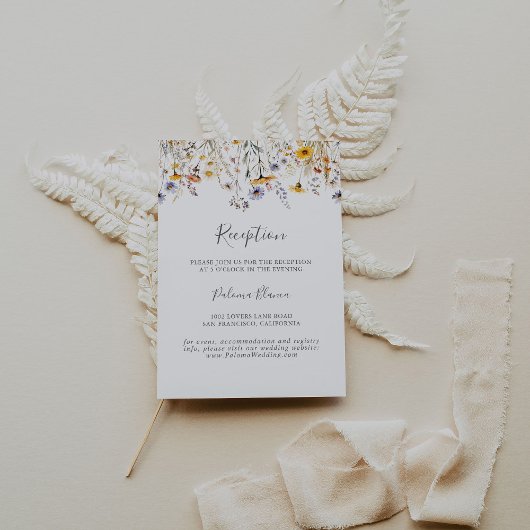 Sonnige Wildblume Hochzeitsempfang im Herbst Begleitkarte