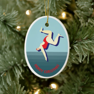 Sonnige wilde Schwimmerin Weihnachten Keramik Ornament