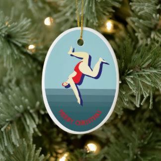 Sonnige wilde Schwimmerin Weihnachten Keramik Ornament