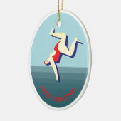 Sonnige wilde Schwimmerin Weihnachten Keramik Ornament (Links)