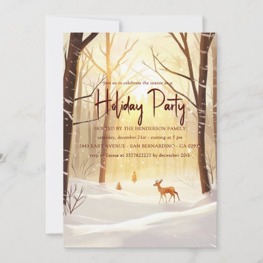 Sonnige Winterwälder und Hirschfest Einladung (Vorderseite)