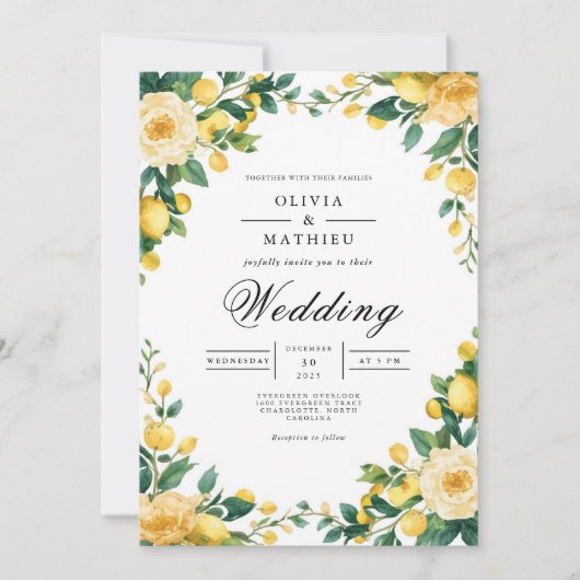 Sonnige Yellow Botanical Bloom Wedding Einladung (Vorderseite)