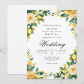 Sonnige Yellow Botanical Bloom Wedding Einladung (Vorne/Hinten)