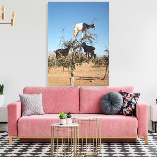 Sonnige Ziegen im Baum Leinwanddruck (Insitu (Wohnzimmer))