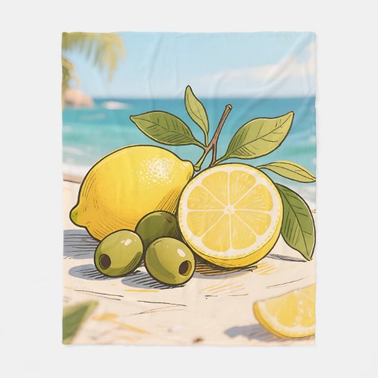 Sonnige Zitronen-Olive Beachside Fresh Fleecedecke (Vorderseite)
