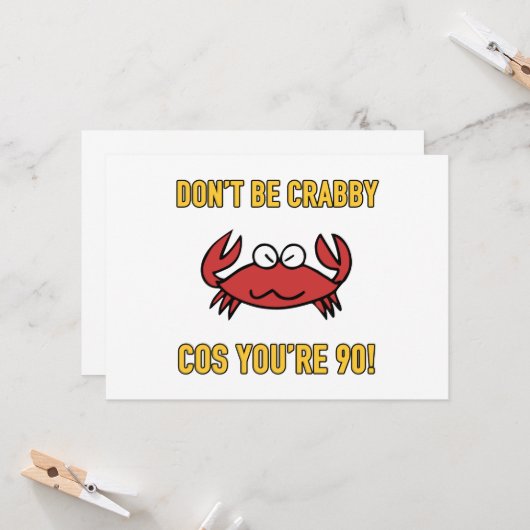 Sonniger 90. Geburtstag (Crabby) Karte (Vorderseite/Rückseite Beispiel)