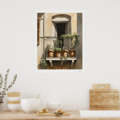 Sonniger Balkon mit Blumen Ölbild Druck Poster (Küche)