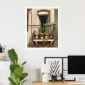 Sonniger Balkon mit Blumen Ölbild Druck Poster (Heimbüro)