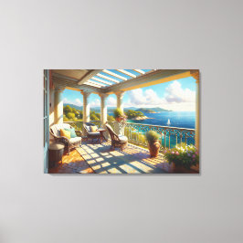 Sonniger Balkon mit Meerblick Leinwanddruck