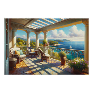 Sonniger Balkon mit Meerblick Poster