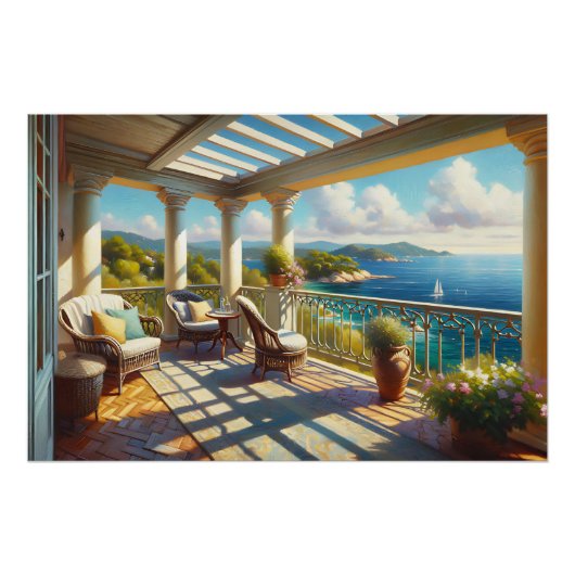 Sonniger Balkon mit Meerblick Poster (Vorderseite)