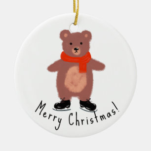 Sonniger Bär auf den Skaten im Winter Keramik Ornament