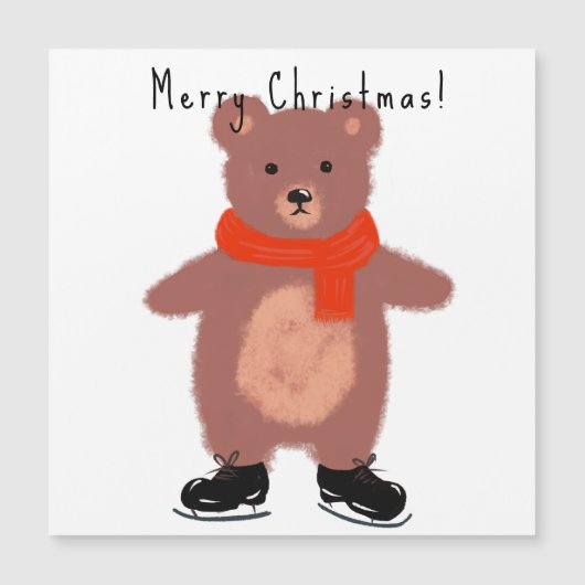 Sonniger Bär auf den Skaten im Winter Magnetkarte (Vorderseite)