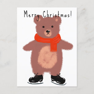 Sonniger Bär auf den Skaten im Winter Postkarte