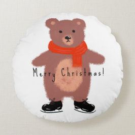 Sonniger Bär auf den Skaten im Winter Rundes Kissen