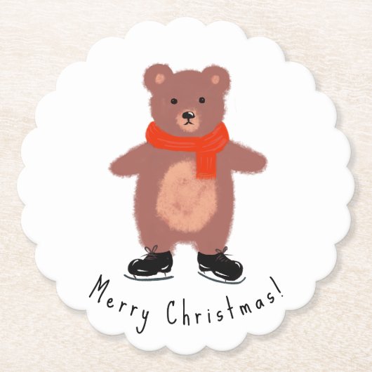 Sonniger Bär auf den Skaten im Winter Untersetzer (Vorderseite)