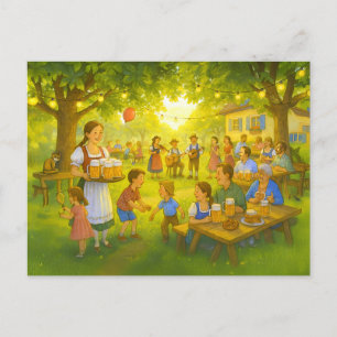 Sonniger bayerischer Biergarten im Sommer Feiertagspostkarte