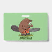 Sonniger Biber mit Kettensäge Cartoon Spaß Ausweis (Rückseite)