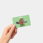 Sonniger Biber mit Kettensäge Cartoon Spaß Ausweis (Handheld)