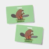 Sonniger Biber mit Kettensäge Cartoon Spaß Ausweis (Vorder- & Rückseite)