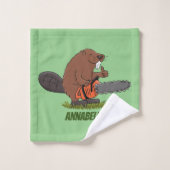 Sonniger Biber mit Kettensäge Cartoon Spaß Badhandtuch Set (Waschlappen)