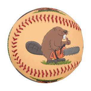 Sonniger Biber mit Kettensäge Cartoon Spaß Baseball