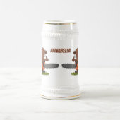 Sonniger Biber mit Kettensäge Cartoon Spaß Bierglas (Mittel)