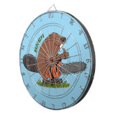 Sonniger Biber mit Kettensäge Cartoon Spaß Dartscheibe (Vorderseite rechts)