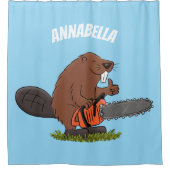 Sonniger Biber mit Kettensäge Cartoon Spaß Duschvorhang (Vorderseite)