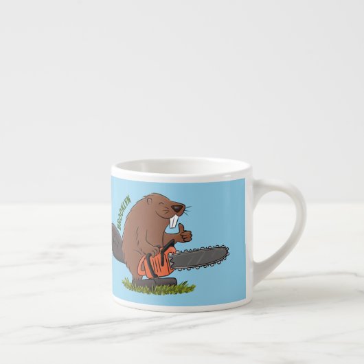 Sonniger Biber mit Kettensäge Cartoon Spaß Espressotasse (Rechts)