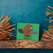 Sonniger Biber mit Kettensäge Cartoon Spaß Fotoplatte (Seite)