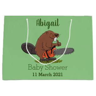 Sonniger Biber mit Kettensäge Cartoon Spaß Große Geschenktüte