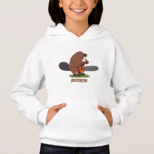 Sonniger Biber mit Kettensäge Cartoon Spaß Hoodie