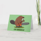 Sonniger Biber mit Kettensäge Cartoon Spaß Karte (Vorderseite)