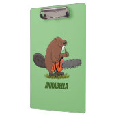 Sonniger Biber mit Kettensäge Cartoon Spaß Klemmbrett (Links)