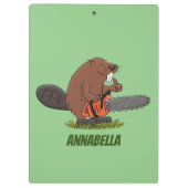 Sonniger Biber mit Kettensäge Cartoon Spaß Klemmbrett (Rückseite)