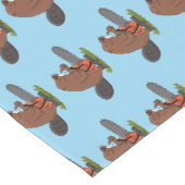 Sonniger Biber mit Kettensäge Cartoon Spaß Kurzer Tischläufer (Ecke)