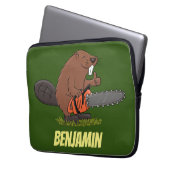 Sonniger Biber mit Kettensäge Cartoon Spaß Laptopschutzhülle (Vorderseite Links)