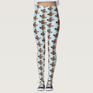 Sonniger Biber mit Kettensäge Cartoon Spaß Leggings
