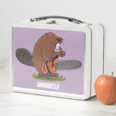 Sonniger Biber mit Kettensäge Cartoon Spaß Metall Brotdose (Beispiel)