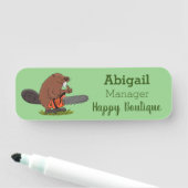 Sonniger Biber mit Kettensäge Cartoon Spaß Namensschild (Beispiel)