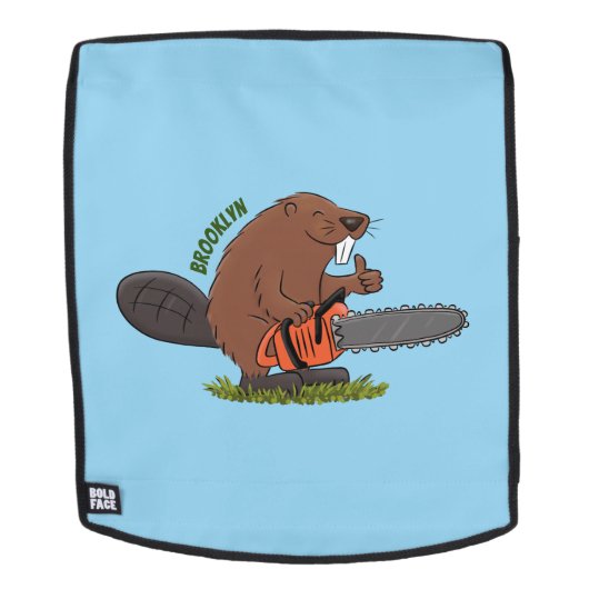 Sonniger Biber mit Kettensäge Cartoon Spaß Rucksack (Abnehmbare Front)