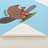 Sonniger Biber mit Kettensäge Cartoon Spaß Sherpadecke (3/4)