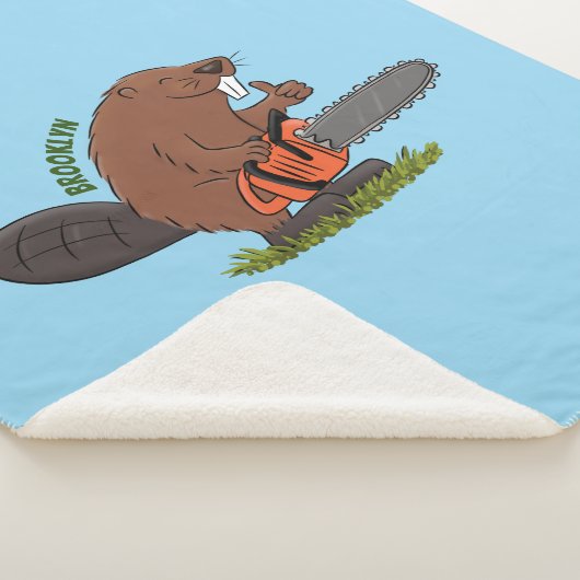 Sonniger Biber mit Kettensäge Cartoon Spaß Sherpadecke (3/4)