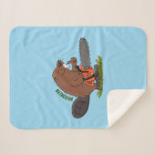 Sonniger Biber mit Kettensäge Cartoon Spaß Sherpadecke (Vorderseite (Horizontal))