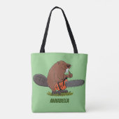 Sonniger Biber mit Kettensäge Cartoon Spaß Tasche (Rückseite)