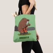 Sonniger Biber mit Kettensäge Cartoon Spaß Tasche (Von Nahem)